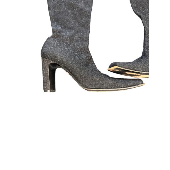 Pedro Garcia Boots Black Silver Metallic Square Toe Date Night Sock Boot Size 7 - Picture 2 of 9